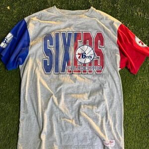 Philadelphia 76ers Shirt Mens‎ Large Gray Blue NBA Basketball Short Sleeve Tee
